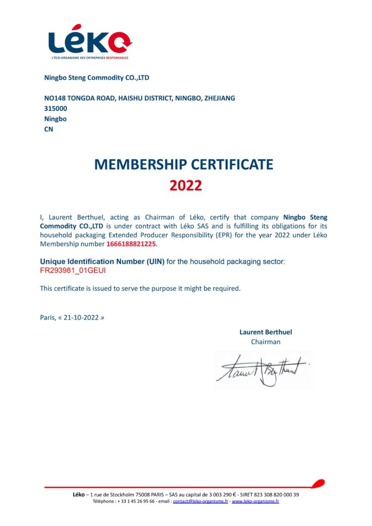 LEKO SAS Membership Certificate 2022