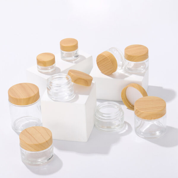 Clear Glass Cream Jar WithBamboo Lid (2)